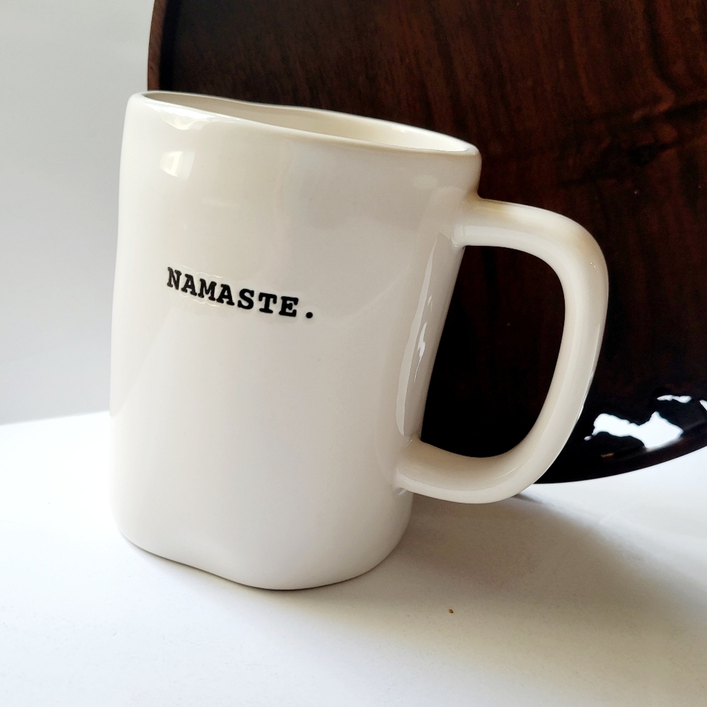 Rae Dunn Artisan Collection Magenta "NAMASTE" Typewriter Font 16oz Ceramic Mug